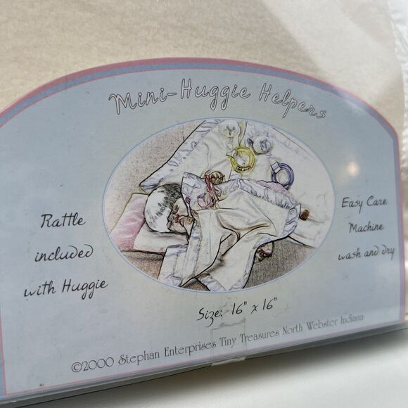 TINY TREASURES Lamb Bear Lovey Mini Huggie Helper Fleece Blanket Satin Lined VTG - Picture 4 of 4